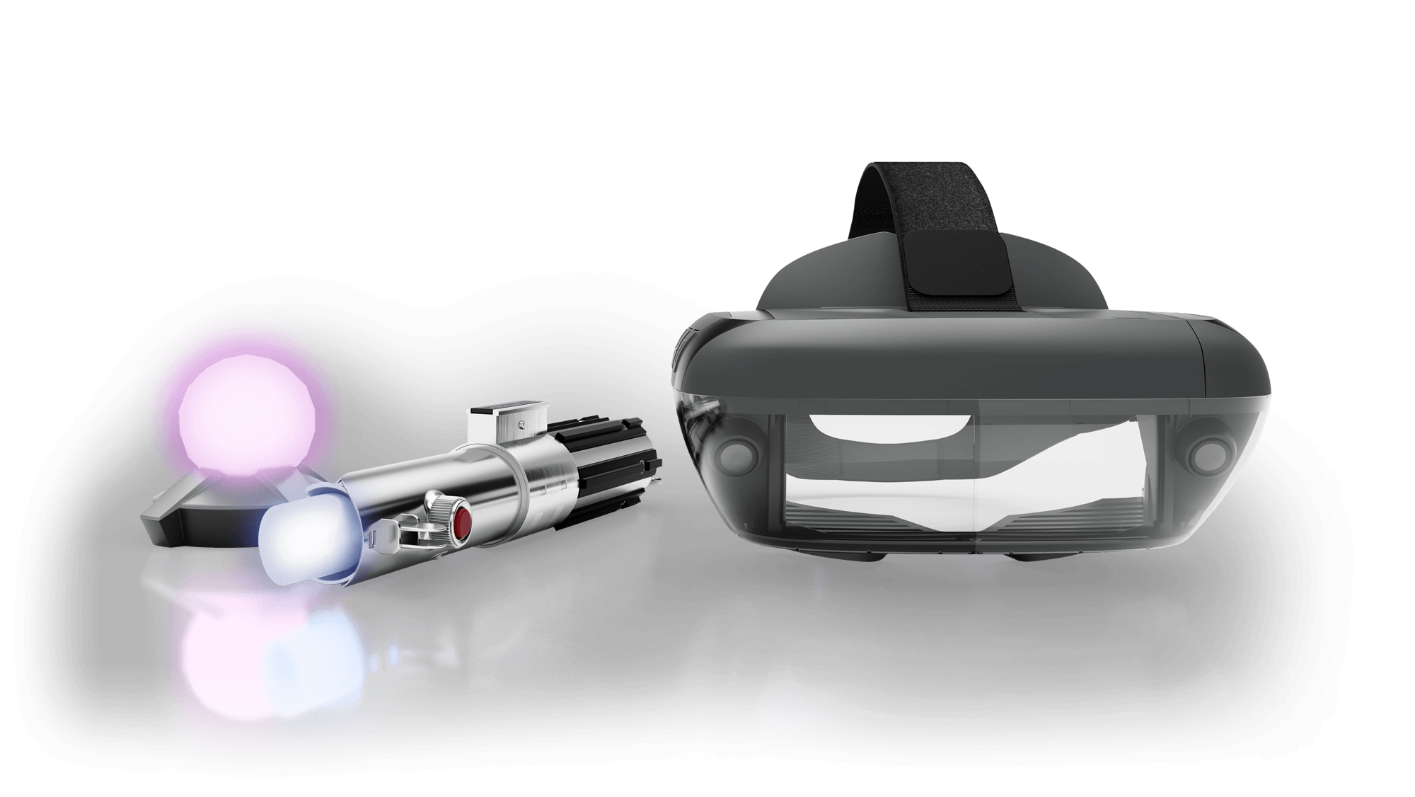 The Jedi Challenge headset, lightsaber, and floor beacon.
