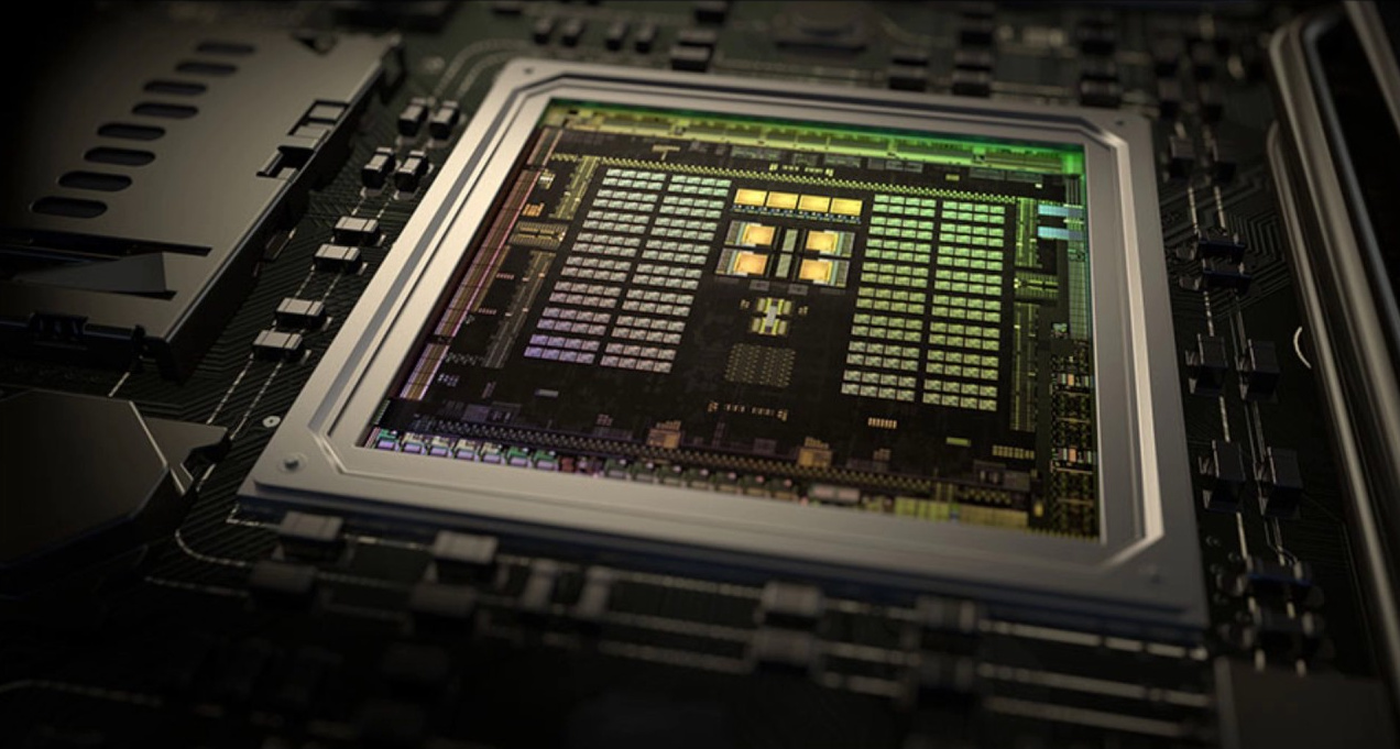 Close-up picture of a Tegra X1 chip, sans the topside casing.