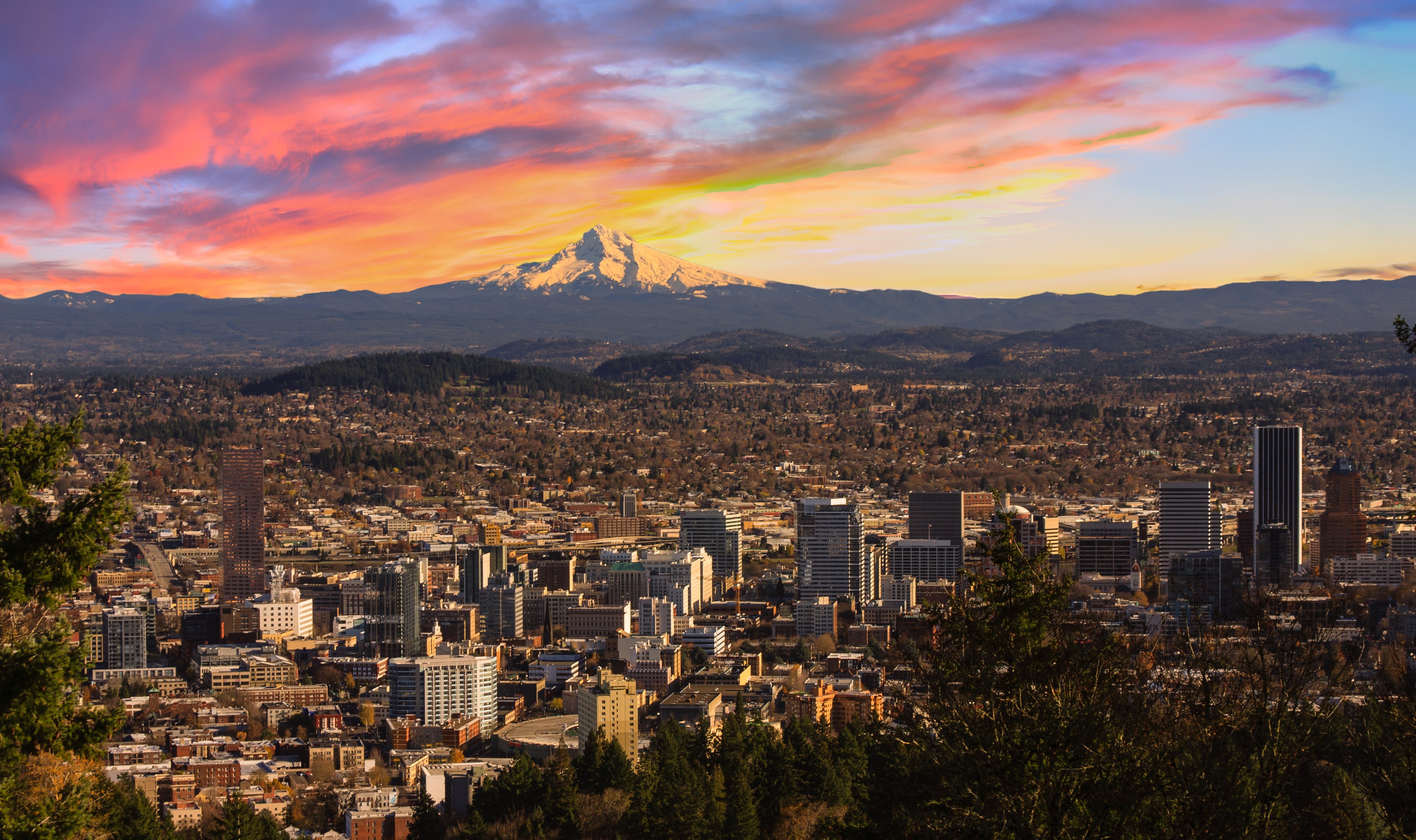 Portland, Oregon with Mount Hood in the background.