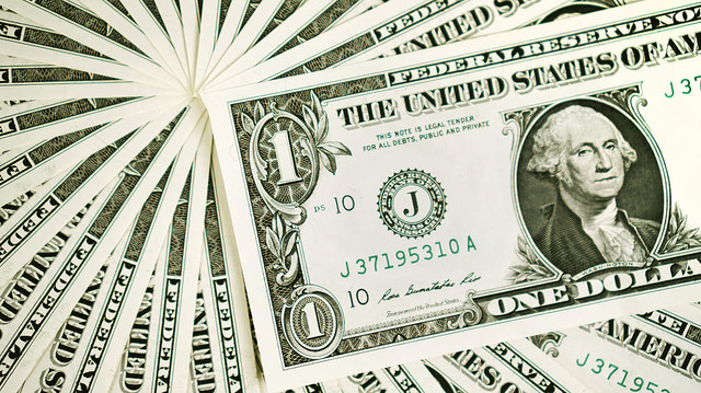 Fanned-out group of dollar bills