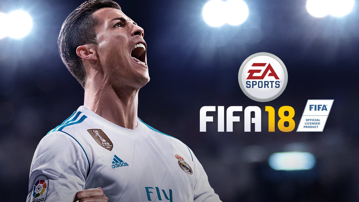 EA's FIFA 18 game box art featuring a soccer player celebrating a play next to the EA Sports and FIFA 18 logo.