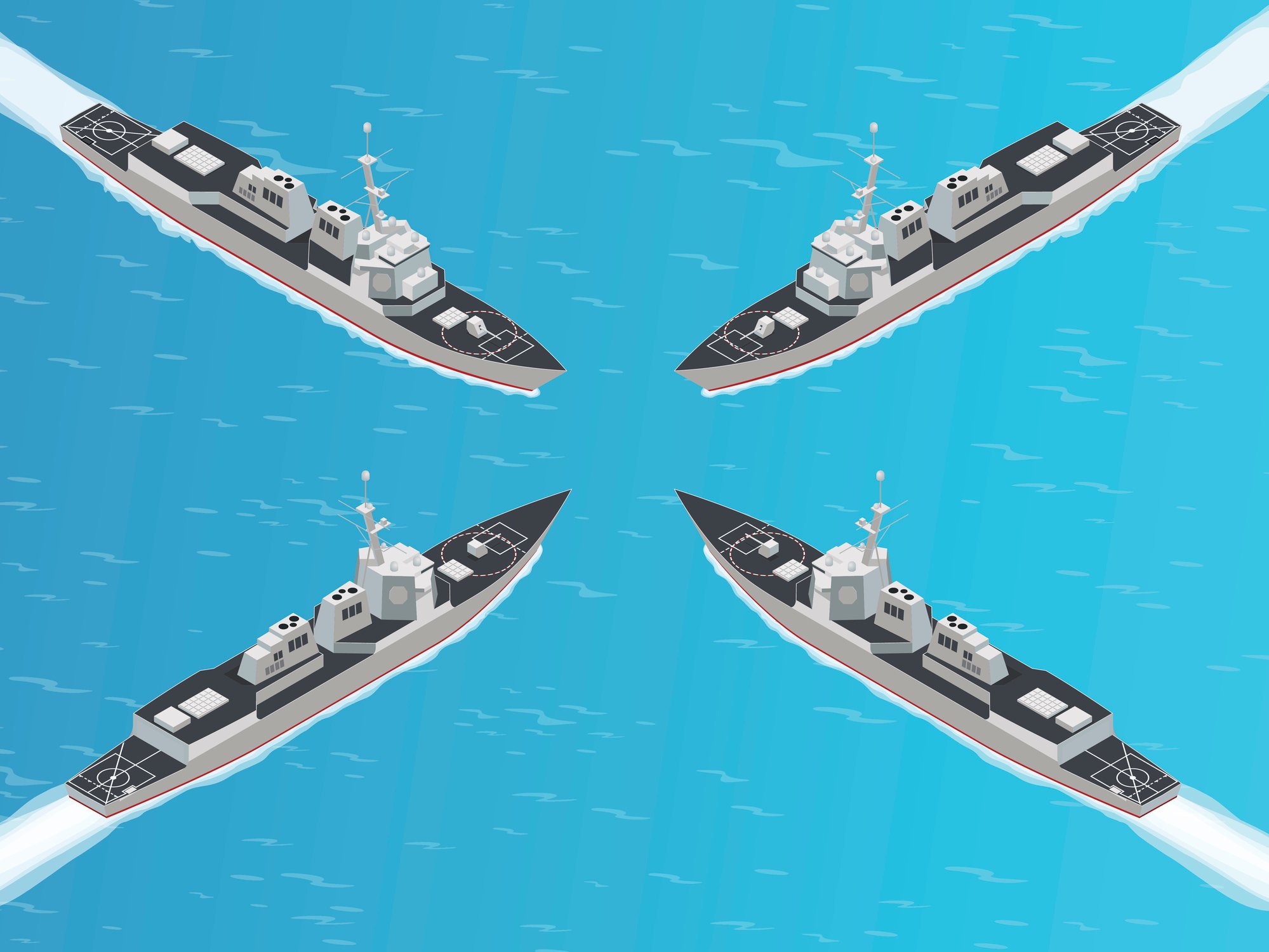 Four frigates converging