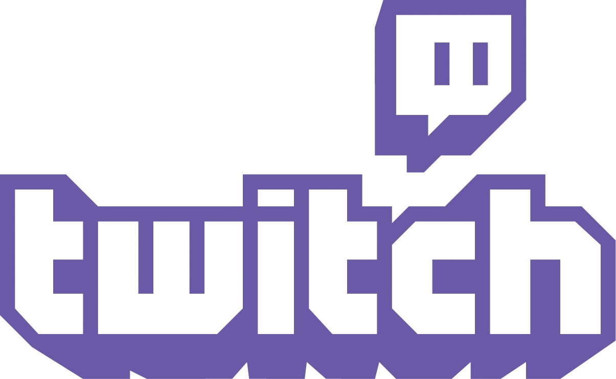 Twitch logo in purple against white background.