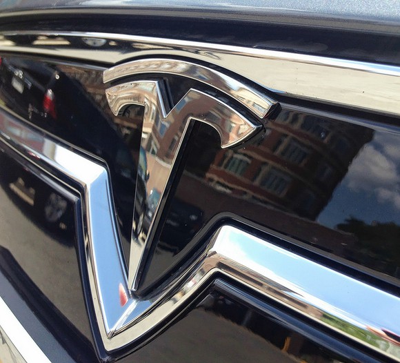 Close-up shot of a Tesla grill
