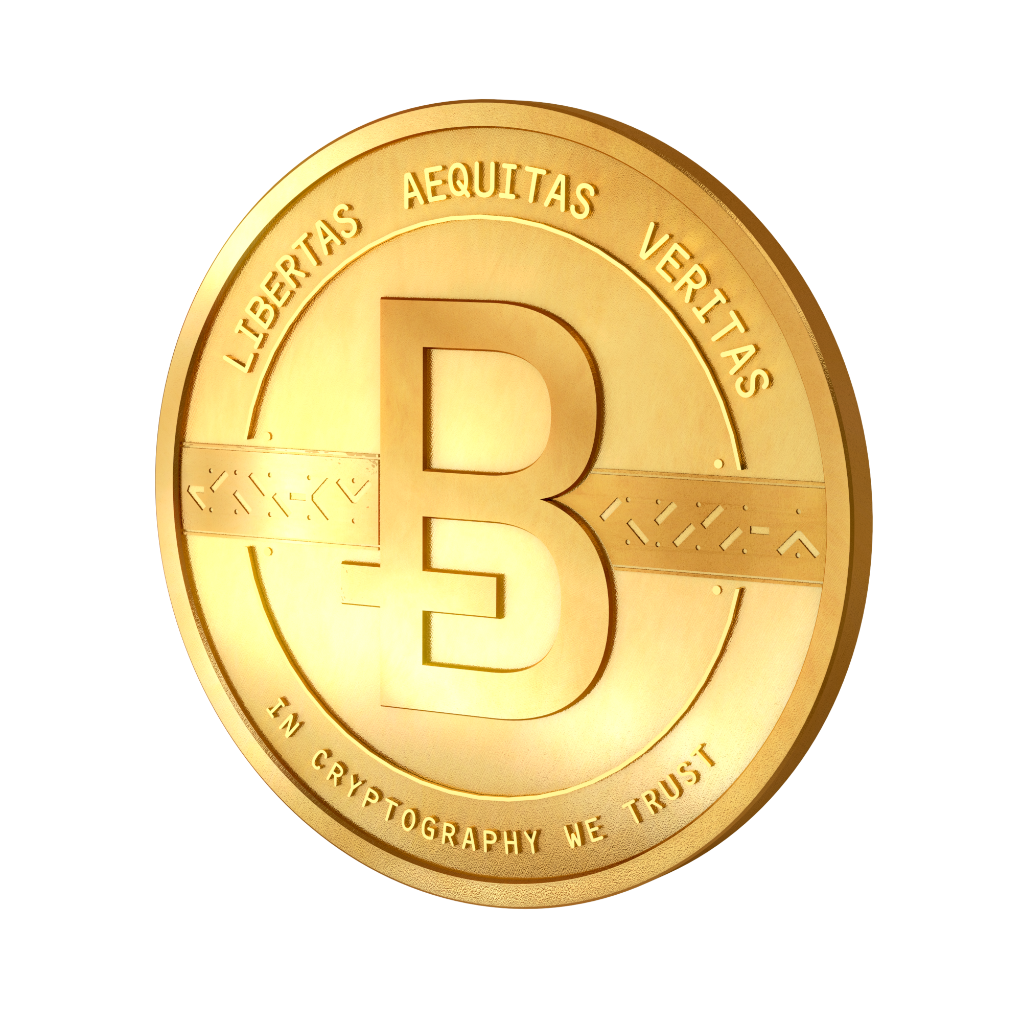 A gold coin featuring the Bitcoin logo.