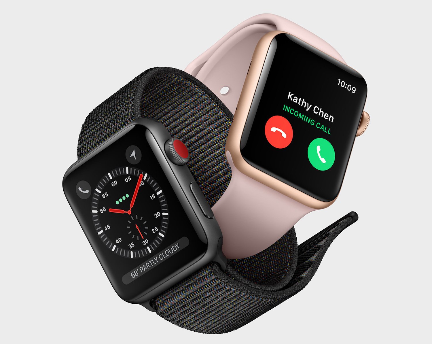 Two Apple Watches next to each other.