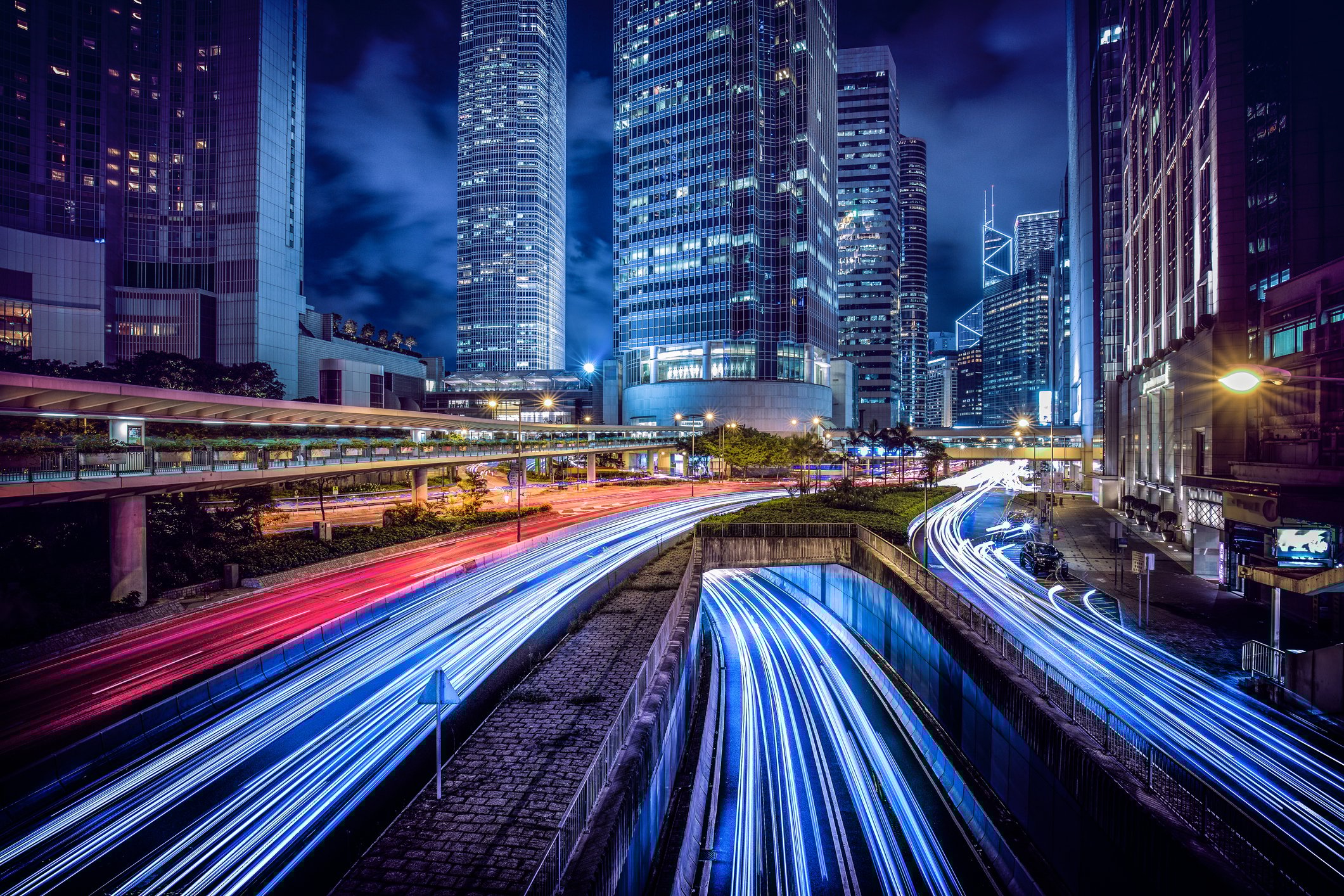 Traffic in Hong Kong at night