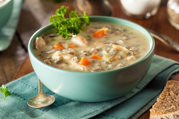 Chicken wild rice soup in a bowl