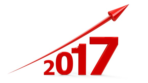 An arrow going up over the year 2017, with each number in 2017 increasing in size from left to right.