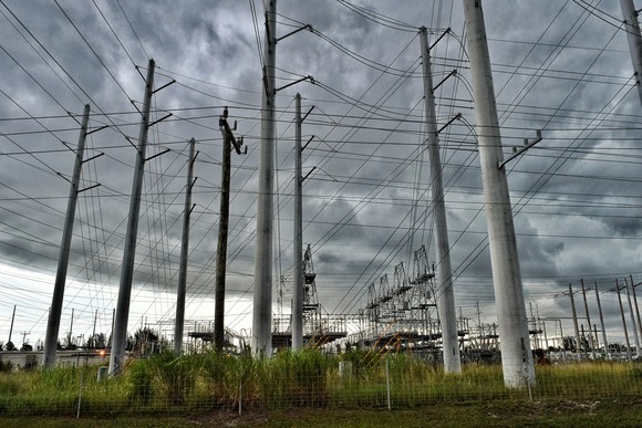 Stormy skies over a power grid