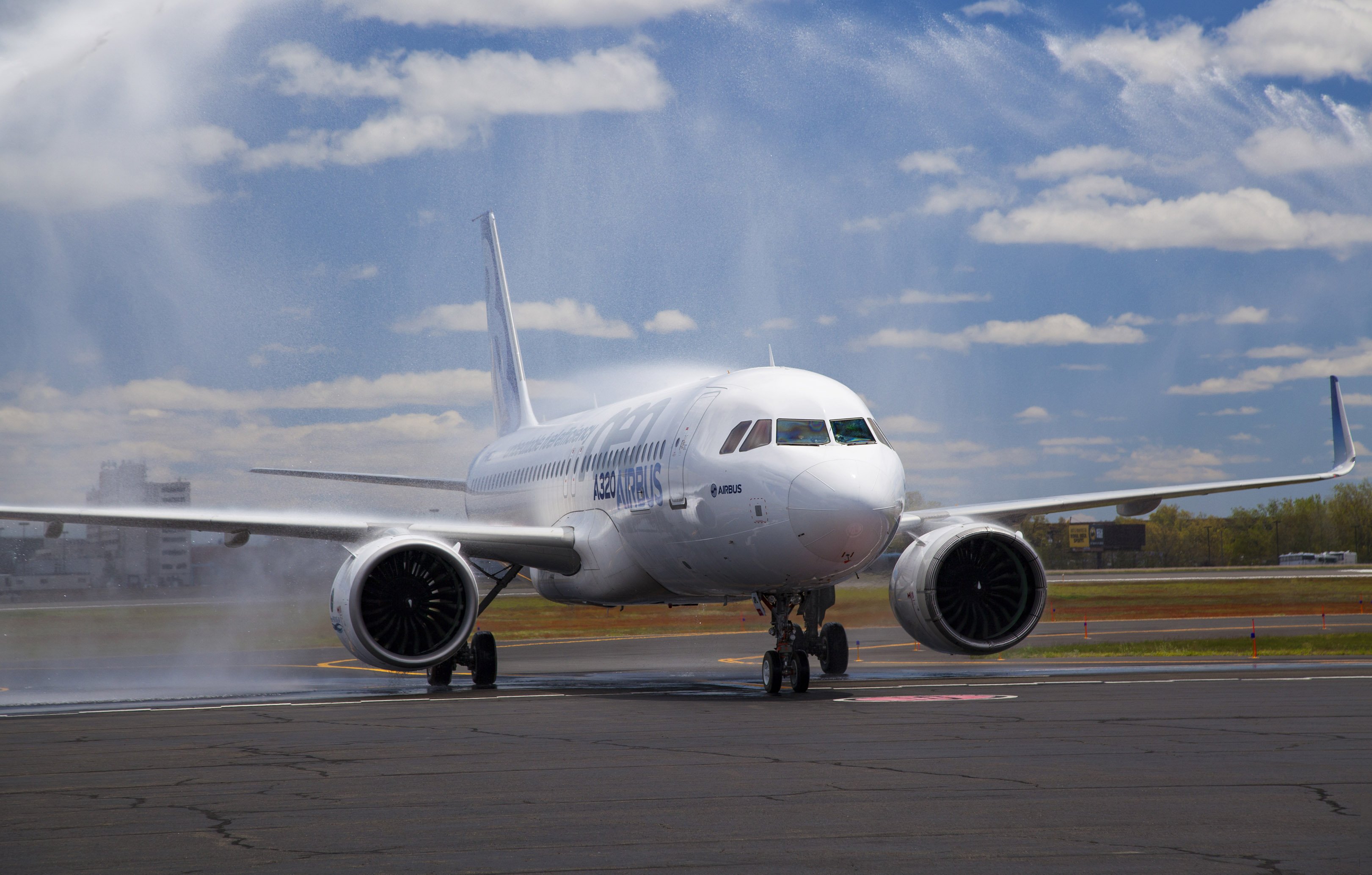 An Airbus A320neo jet, on the tarmac.