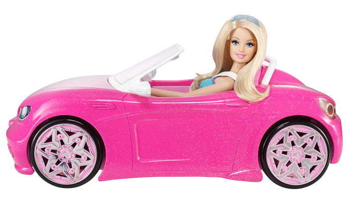 Barbie in a convertible car