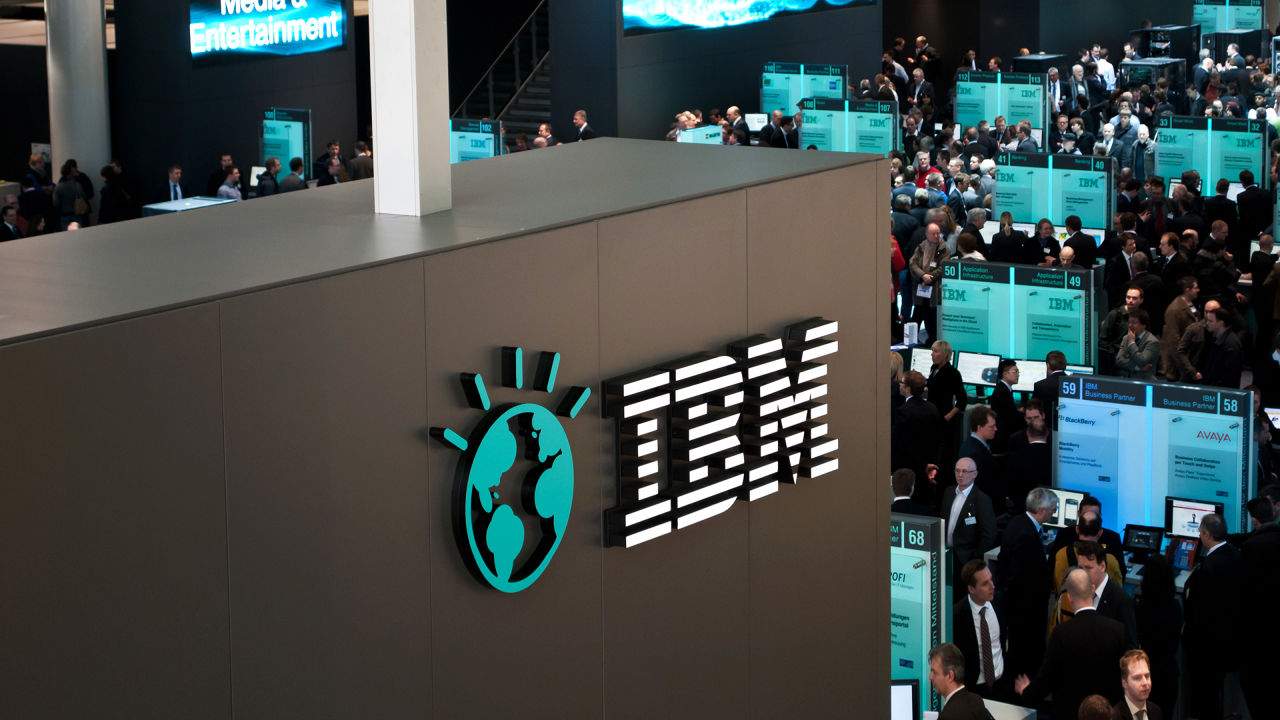 The IBM logo displayed on a wall.