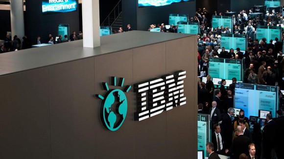 The IBM logo displayed on a wall.
