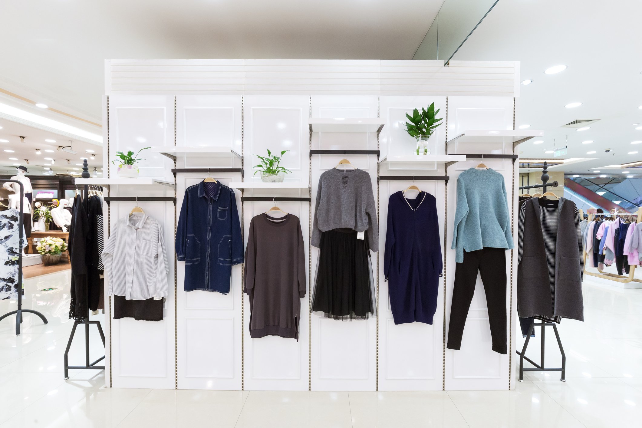 A wall mount of women's clothing apparel