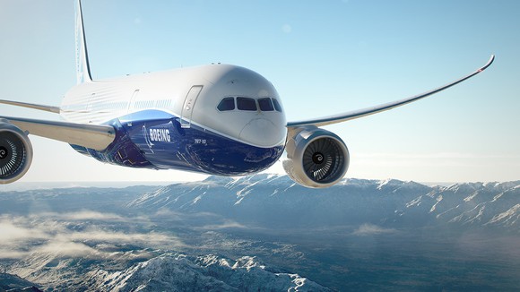 A 787 Dreamliner in the air