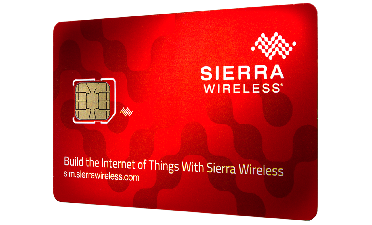 A red-colored smart SIM card from Sierra Wireless
