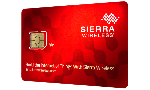 A red-colored smart SIM card from Sierra Wireless