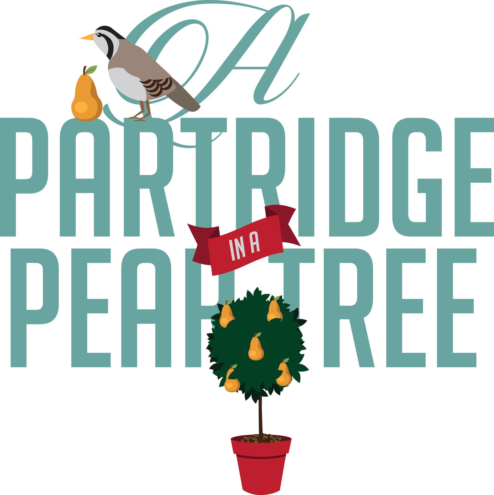 An illustration show a partridge in a pear tree