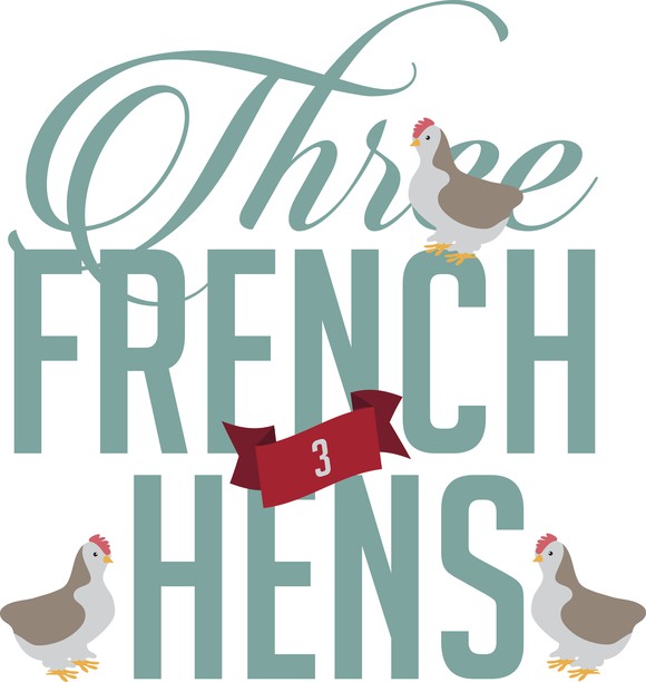 An illustration showing three French Hens