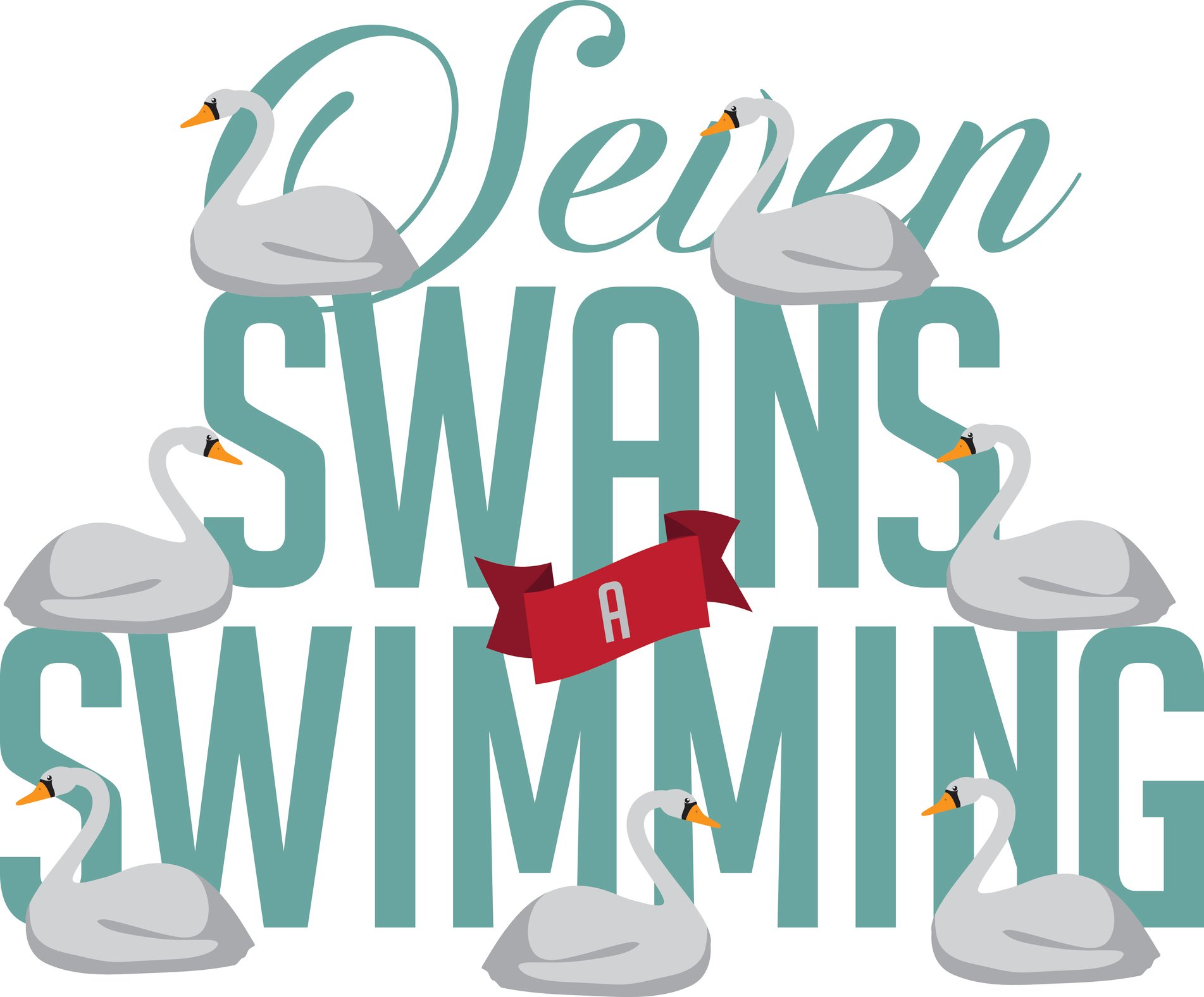 An illistration shows seven swans-a swimming