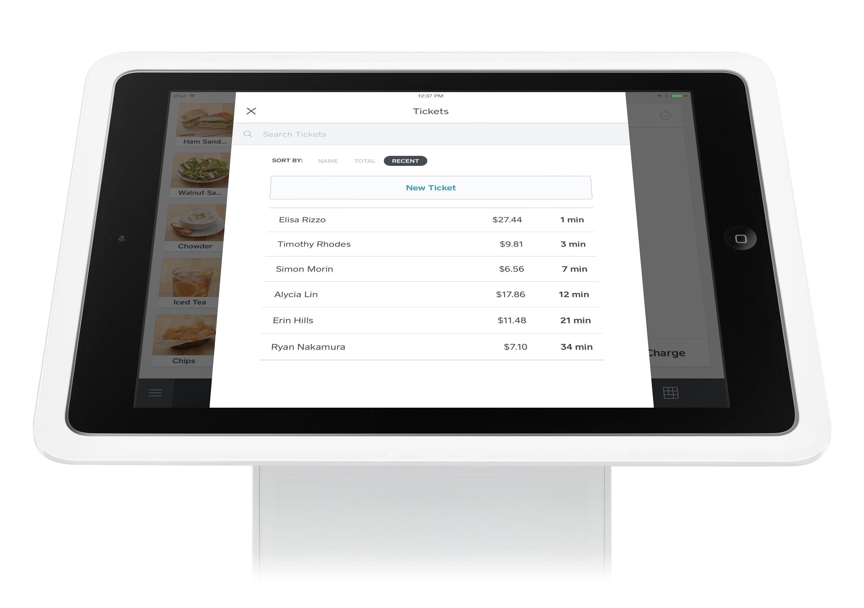 Square running on an iPad with the open tab feature.