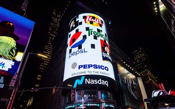 Nasdaq facade welcoming Pepsico
