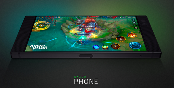 A close up of the Razer phone shown with a game being played on its screen.