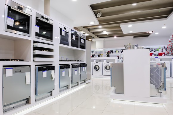 An appliance showroom.