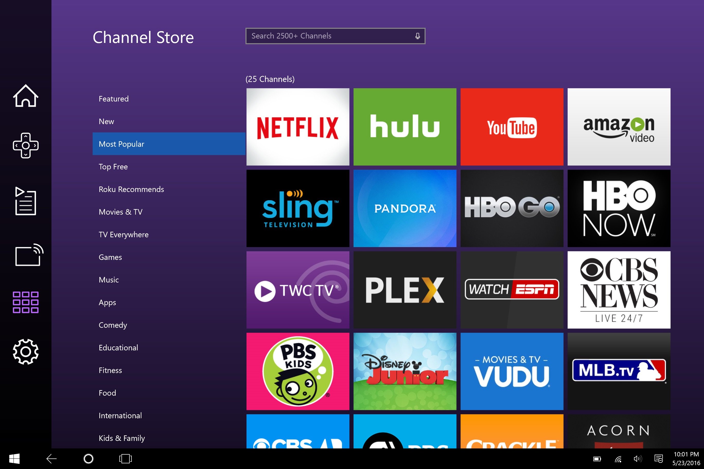 Roku TV app on Windows 10.