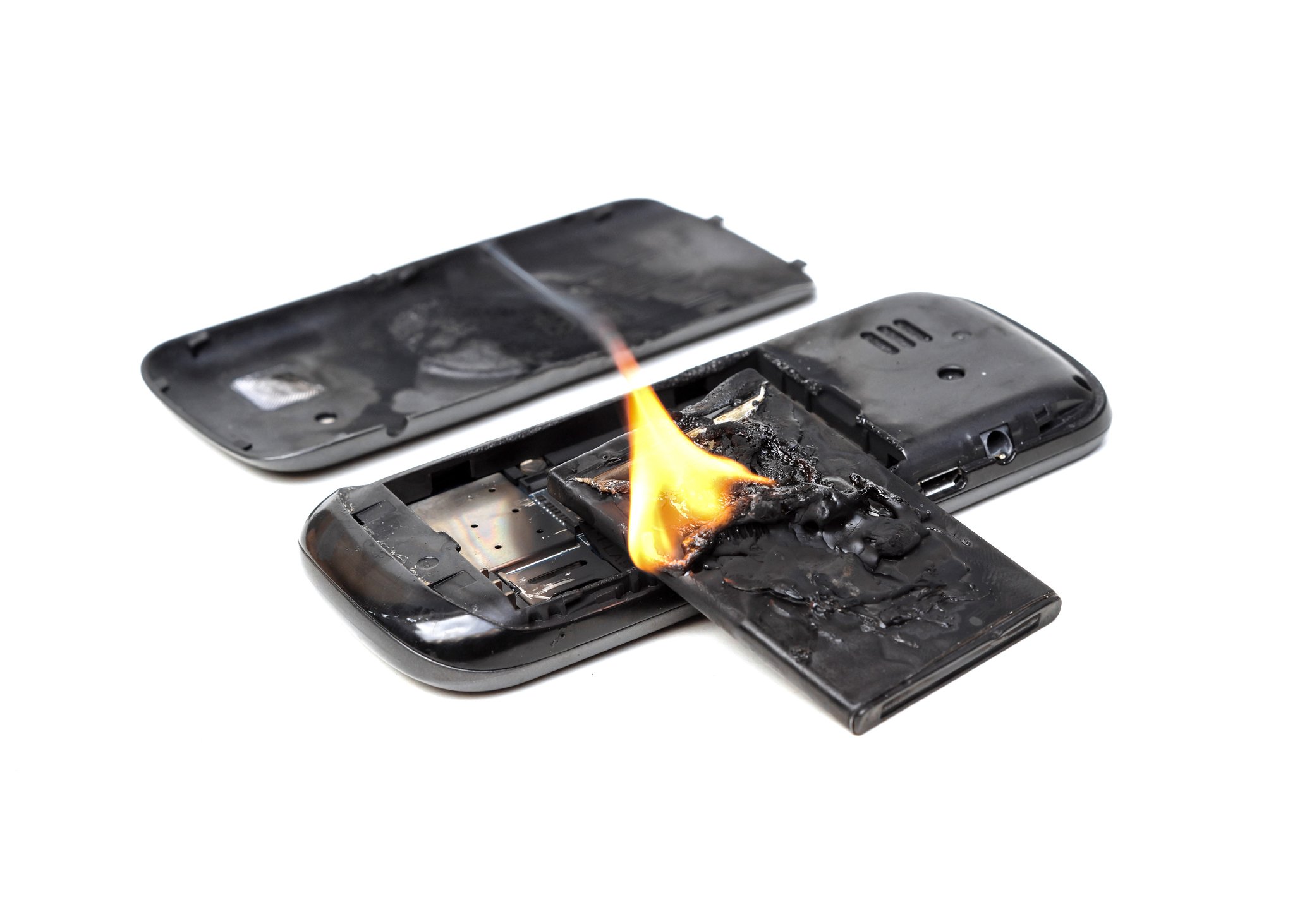 Lithium phone battery on fire