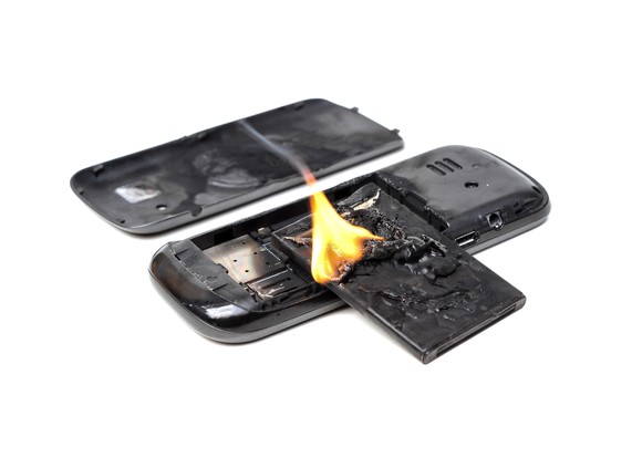 Lithium phone battery on fire