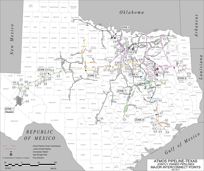 A map of the Atmos Pipeline-Texas network