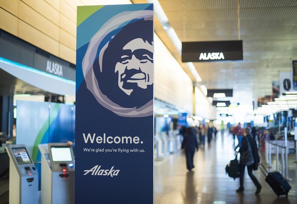 Interior shot of Alaska Airlines terminal experience.