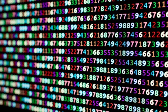 Multi-colored numbers on a screen.