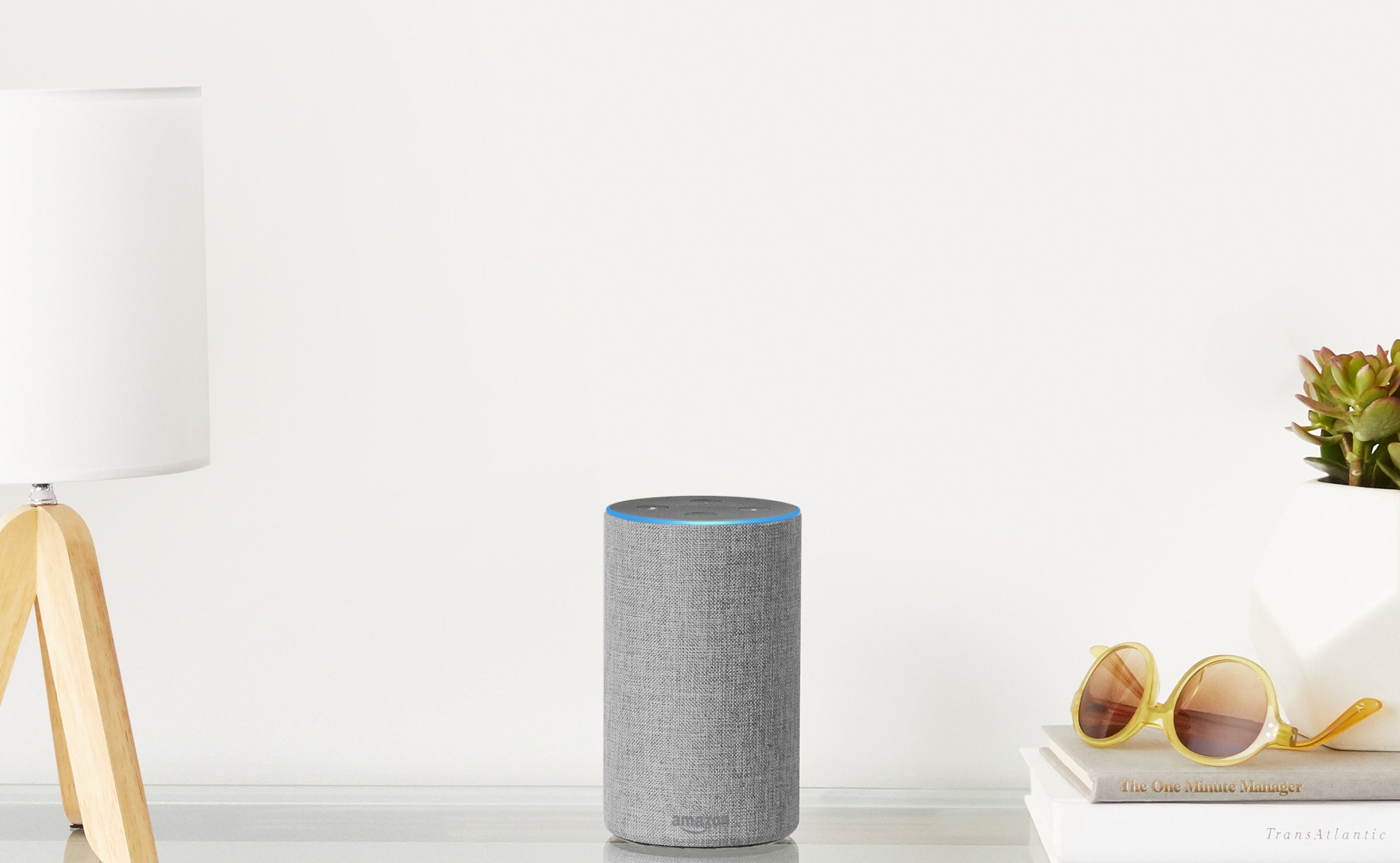 Image of Amazon Echo on table.