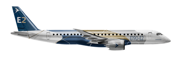 An Embraer E190-E2 jet against a white background.