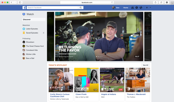 Desktop interface of Facebook Watch