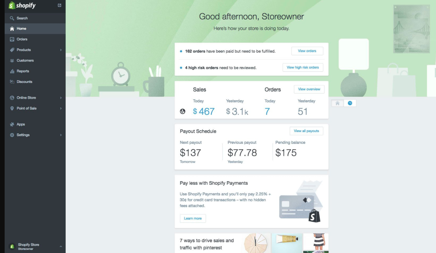 Shopify image that shows what the platform looks like for a merchant