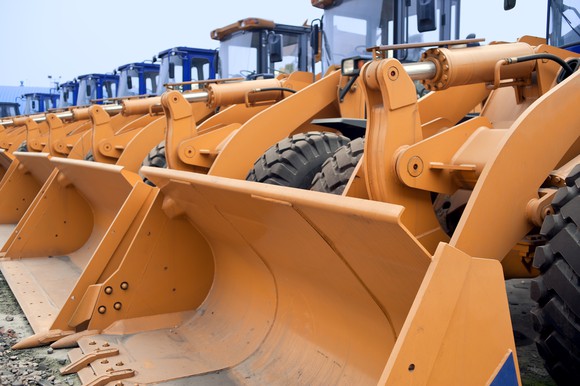 Excavators lined up