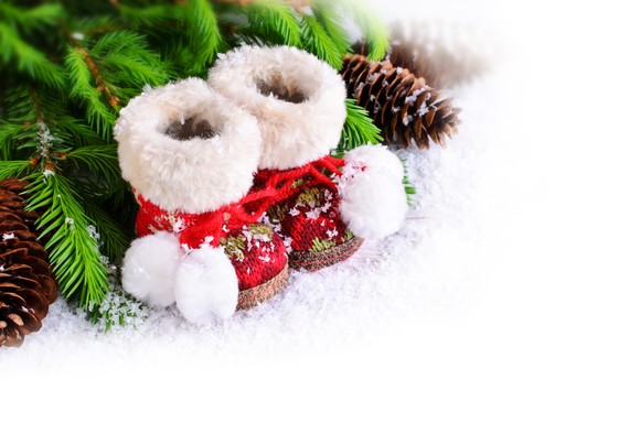 Wool boots under a Christmas tree