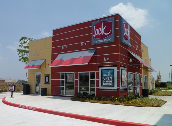 The facade of a Jack in the Box restaurant. 