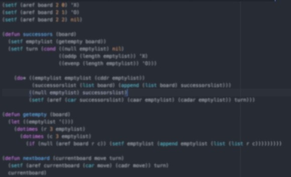 Blurry colored code on a black computer screen background.