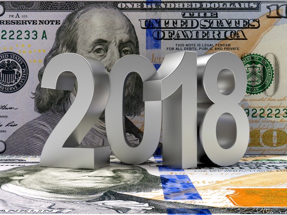 2018 in front of $100 bill