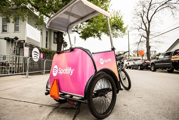 A Spotify branded pedicab.