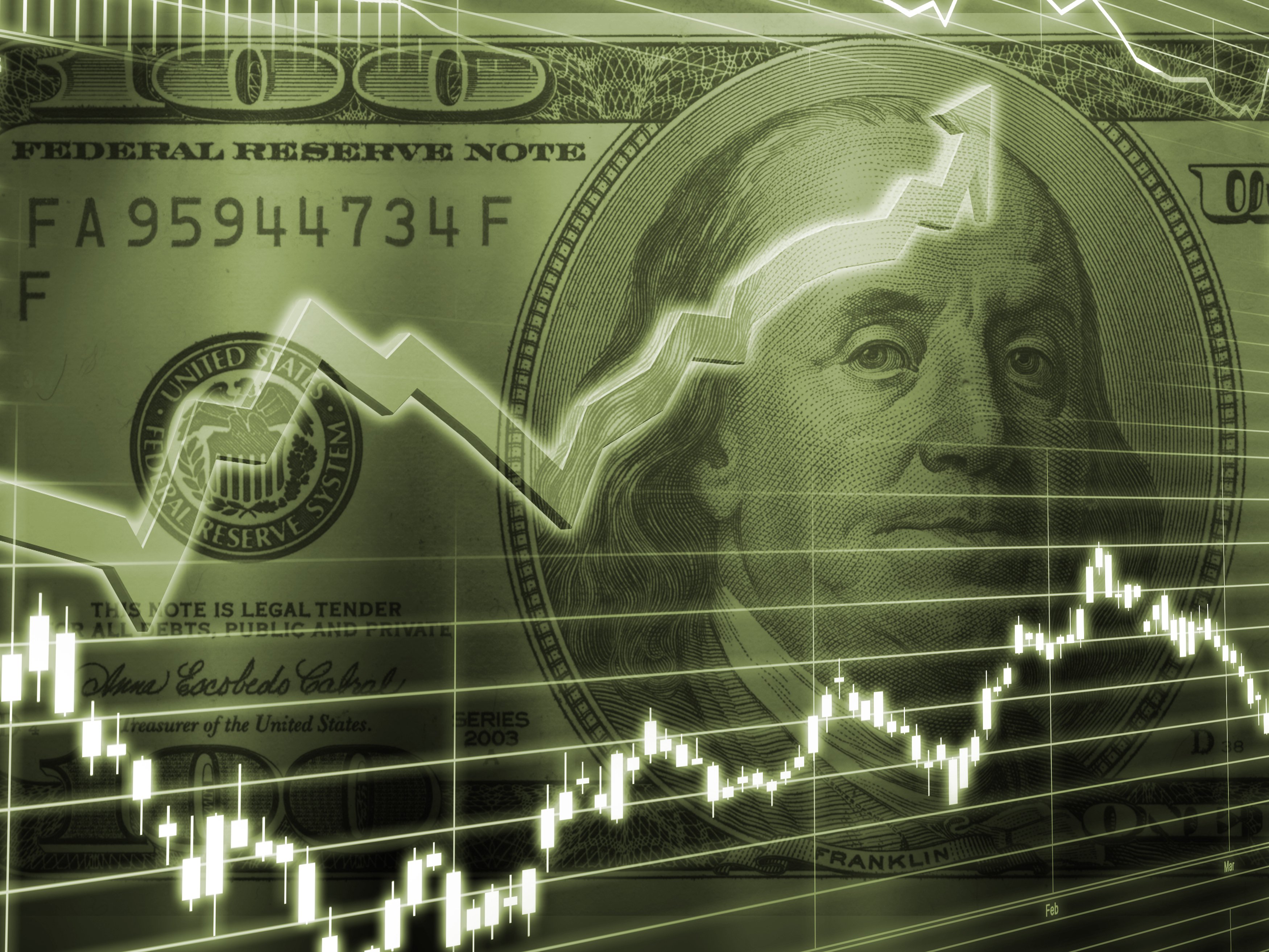 Stock chart in front of $100 bill