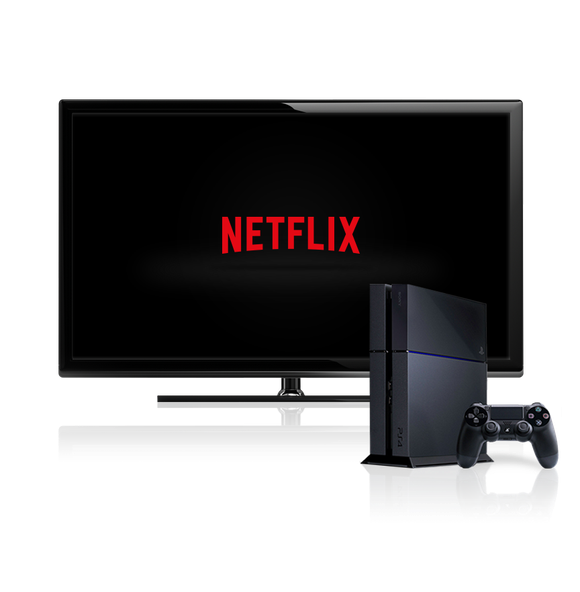 A TV screen with the Netflix logo on it