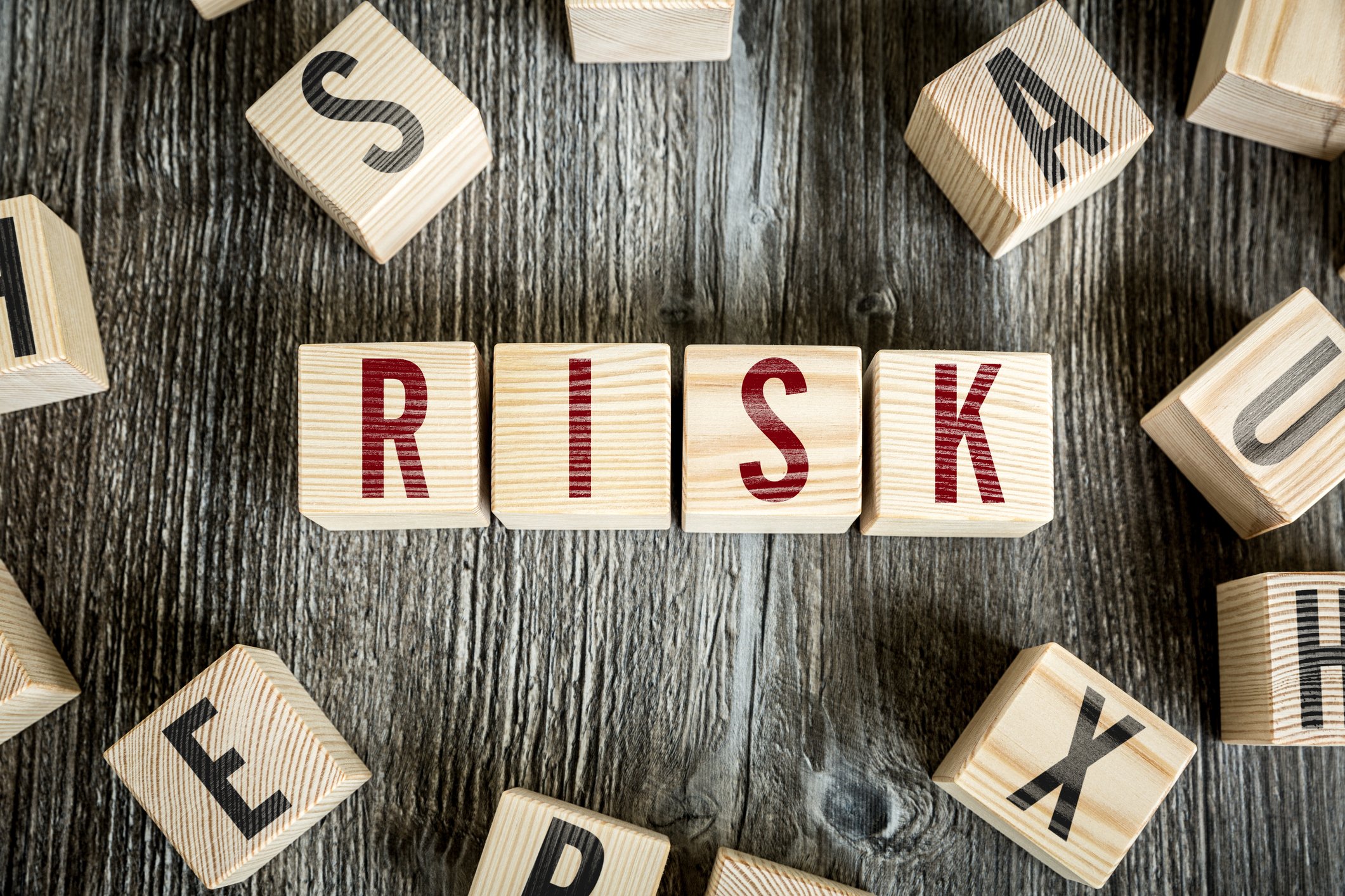 Wooden blocks spelling out risk