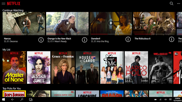 Screenshot of Netflix with list of television shows and movies available.