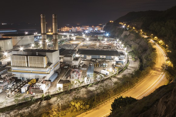 A power generating station at night.